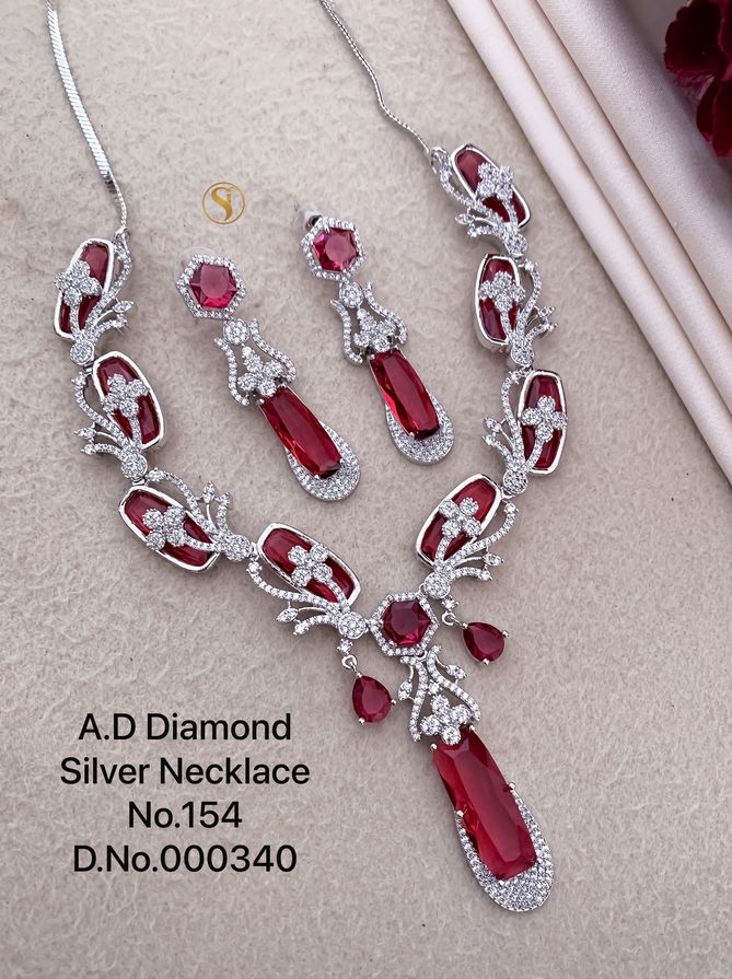 154 AD Party Wear Designer Diamond Silver Necklace Set Wholesalers In Delhi
